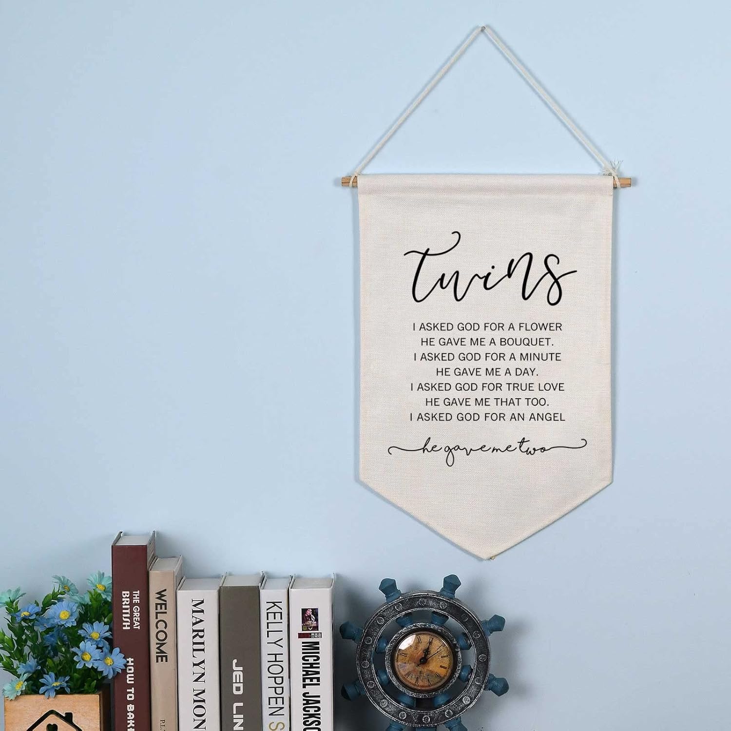Twins Nursery Decor, Twin Nursery Wall Hanging, Twins Gift, Linen Banner Gifts, Wall Banner Gift for Twins, Twins Baby Gift, Kids Room Decor,