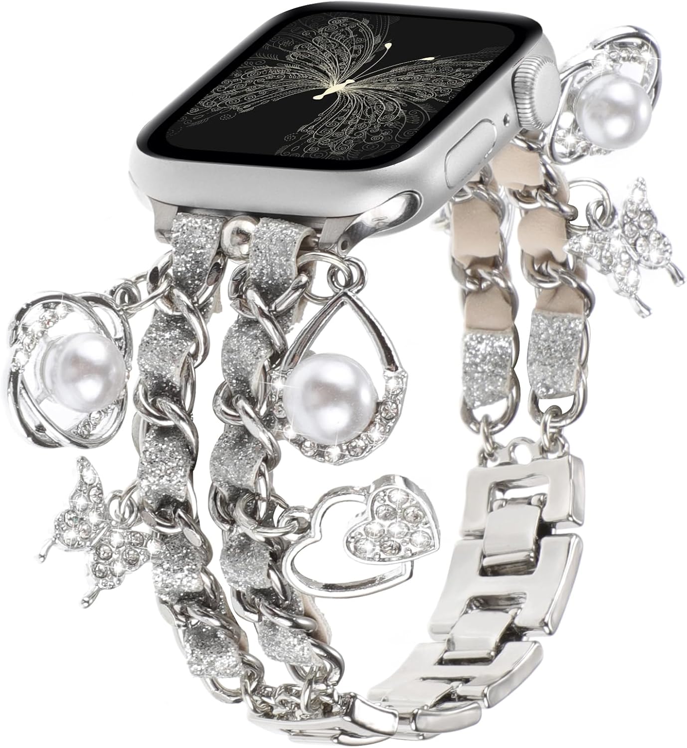 WONMILLE Correa compatible con Apple Watch de 1.732 in 1.772 in 1.929 in 1.654 in 1.496 in 1.575 in 1.614 in mujer elegante diseño de cadena con