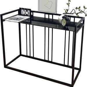 Mesa consola de 42 pulgadas, mesa de sofá de vidrio templado, mesa de entrada moderna con marco de metal para sala de estar, muebles de recibidor, Mesa consola de 42 pulgadas, mesa de sofá de vidrio templado, mesa de entrada moderna con marco de metal para sala de estar, muebles de recibidor,