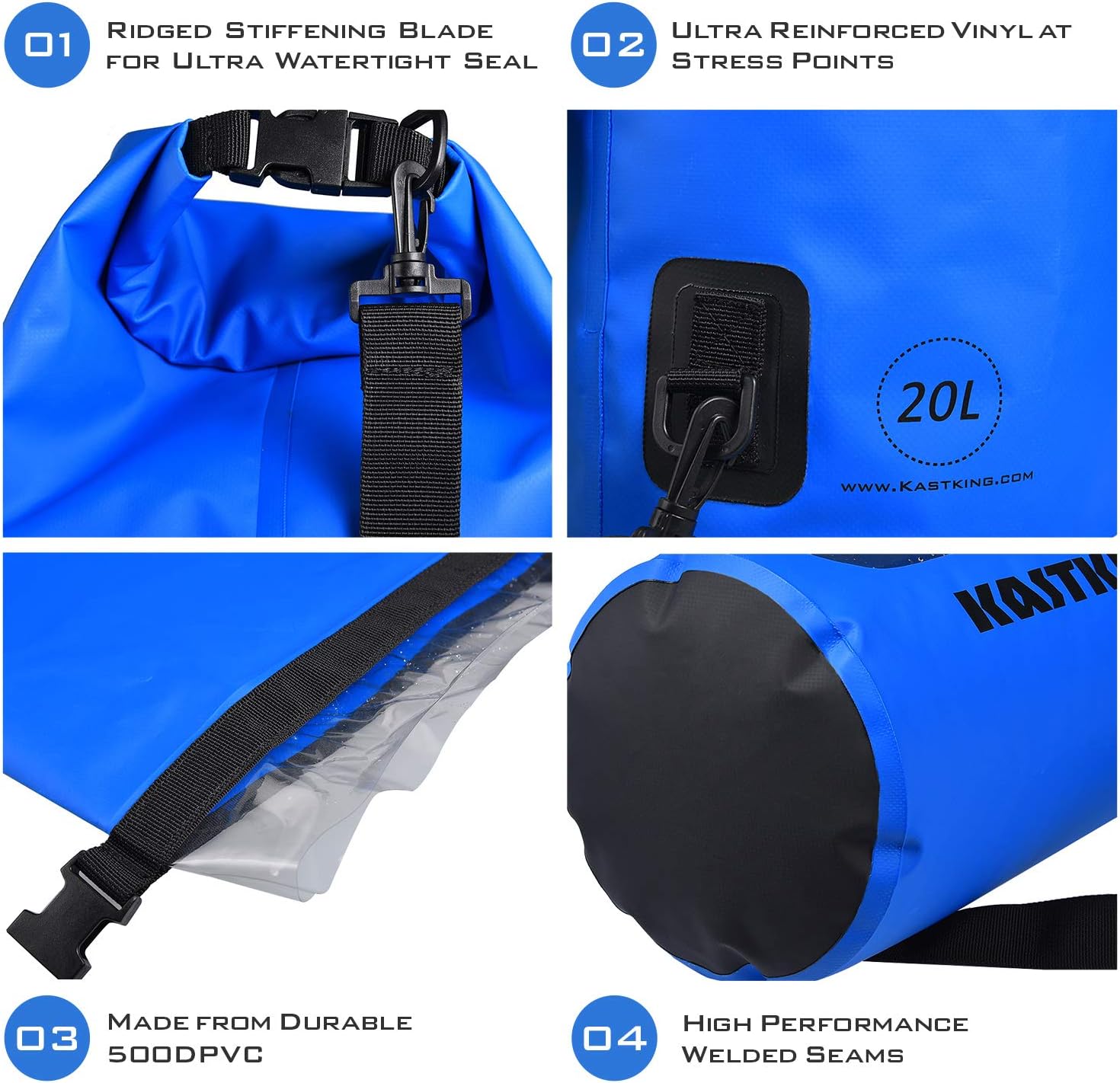 KastKing Bolsas secas, bolsas de almacenamiento 100% impermeables, construcción de grado militar para natación, kayak, canotaje, senderismo,