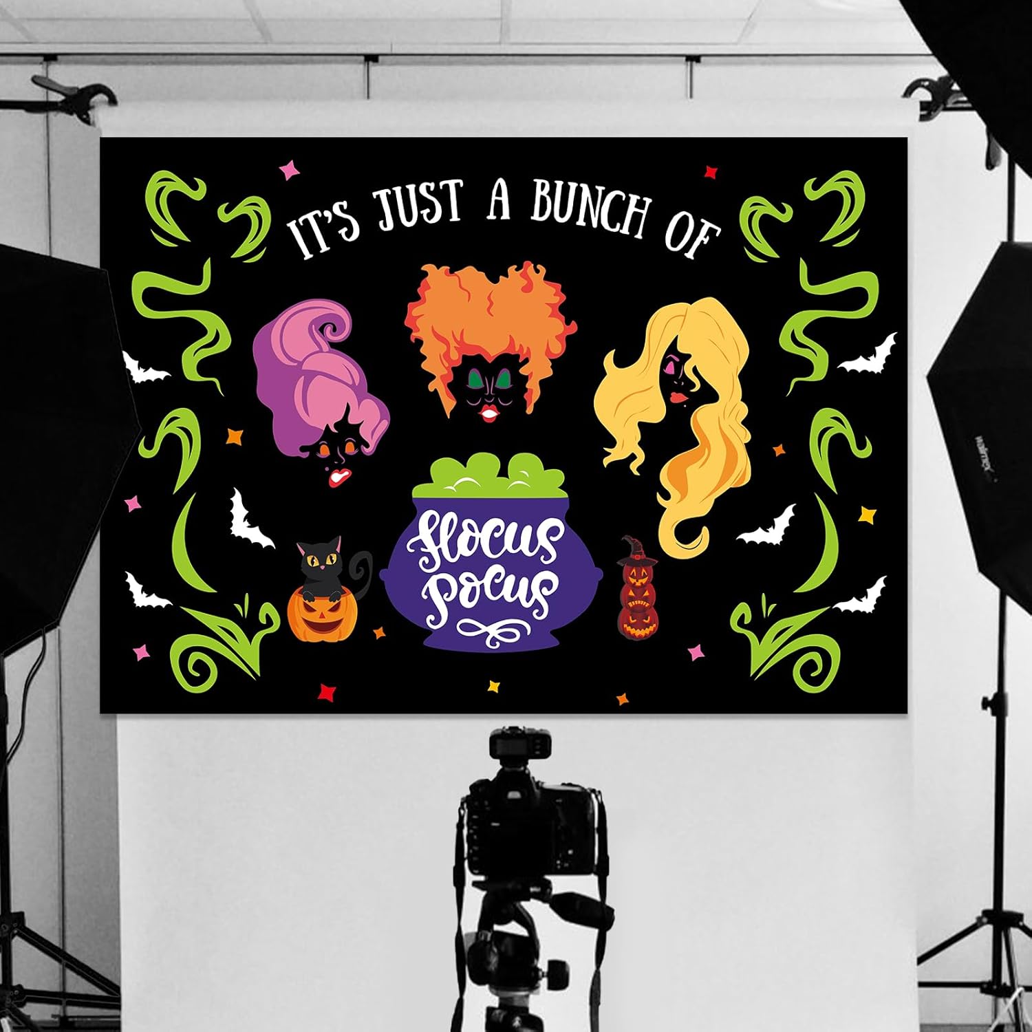 Telón de fondo de bruja de Halloween, 7 x 5 pies, telón de fondo de hermanas de bruja de Halloween, pancarta de brujas Hocus Pocus, telón de fondo