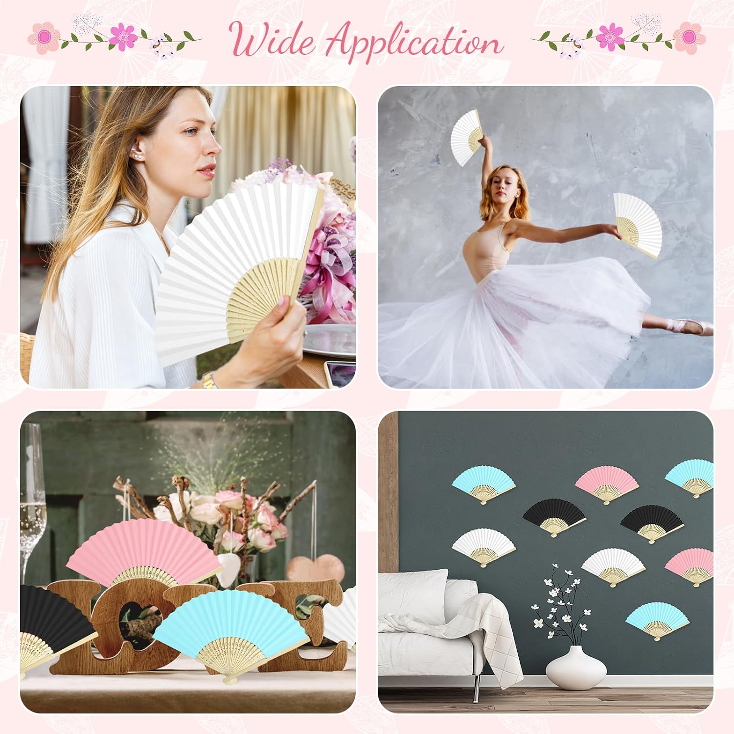 Paquete de 10 ventiladores plegables de bambú blanco, ventilador de mano, ventilador plegable de papel para fiesta de boda y decoración del hogar
