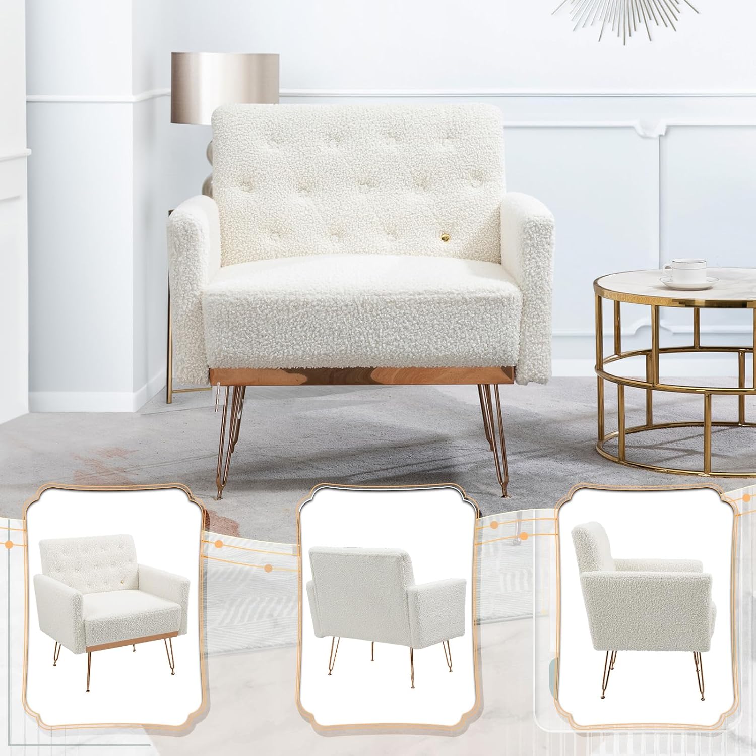 Silla decorativa moderna, sillón tapizado para ocio con delicadas patas de metal dorado, cómodo sillón para sala de estar, dormitorio, oficina, sala