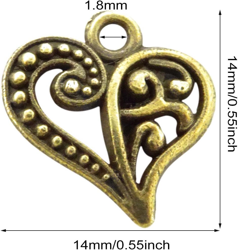 Honbay 50 dijes antiguos de aleación de corazón para el día de San Valentín, dijes retro para llaveros, aretes, pulseras, collares, joyería y