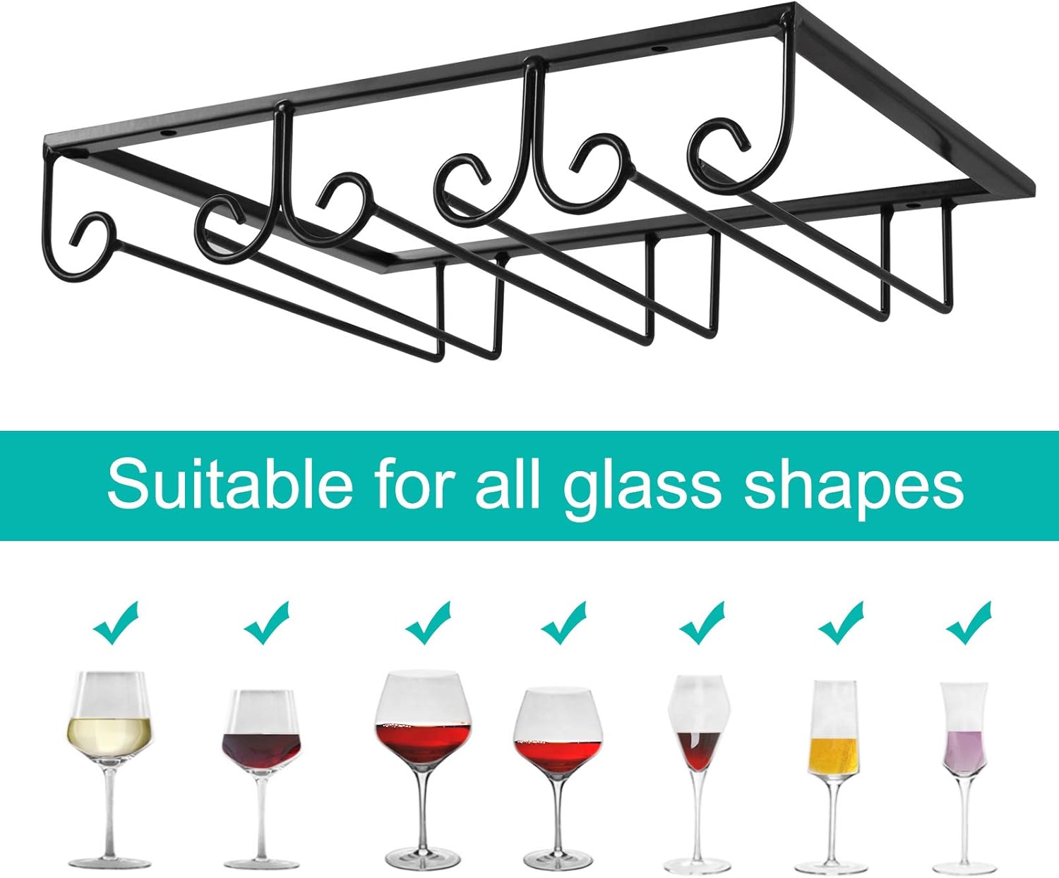 MOCOUM Estante para copas de vino para debajo del gabinete, soporte para copas de vino, soporte de alambre para copas de vino, colgador de
