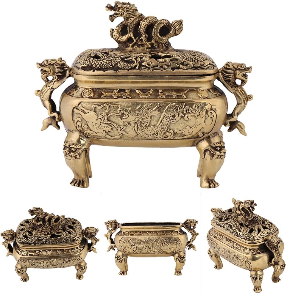 Quemador de incienso de carbón, 1 unidad, soporte de incienso de bronce antiguo, cobre, dragón chino, quemador de incienso para decoración del hogar