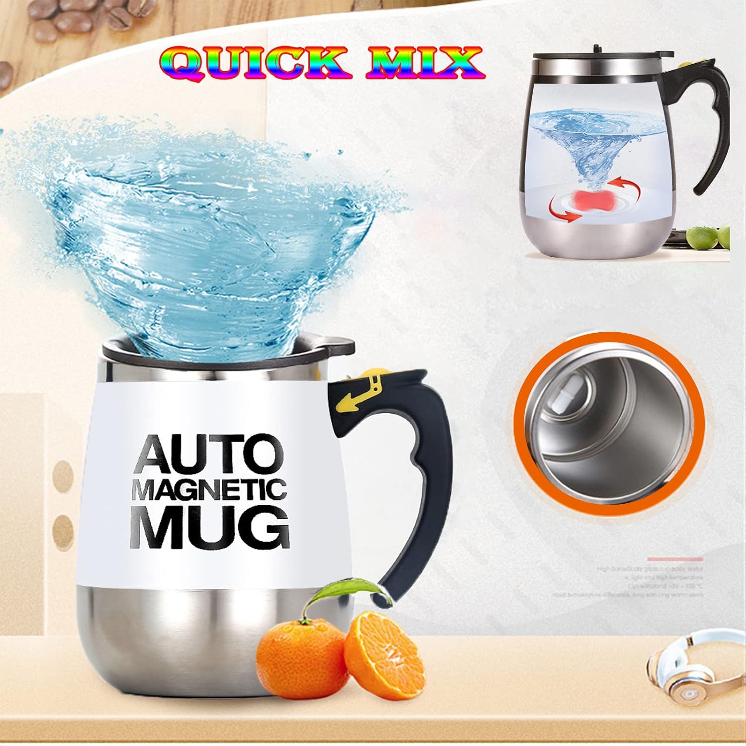Taza de agitación automática recargable  Taza magnética de acero inoxidable de mezcla automática para bebidas instantáneas