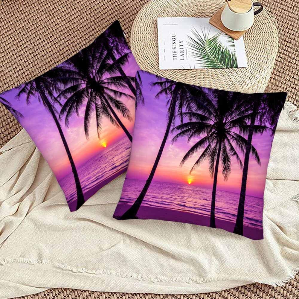 WONDERTIFY Juego de 2 fundas de almohada cuadradas con palmeras y océano, playa, para cojín decorativo, cama, sofá, sofá, morado, 20 x 20 pulgadas