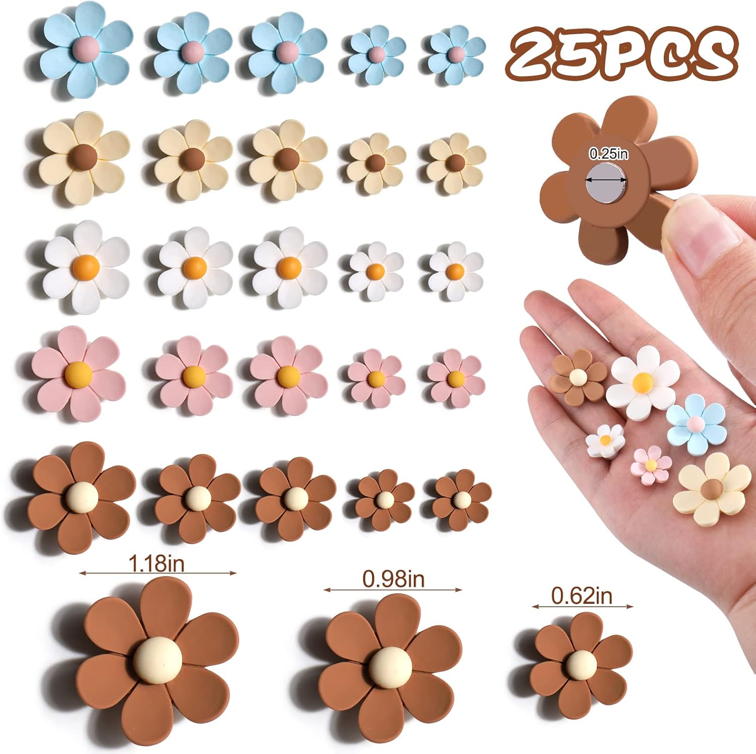 25 imanes de flores para refrigerador, mini imanes para refrigerador, bonitos imanes para casilleros, pizarras blancas, decoración de oficina en casa