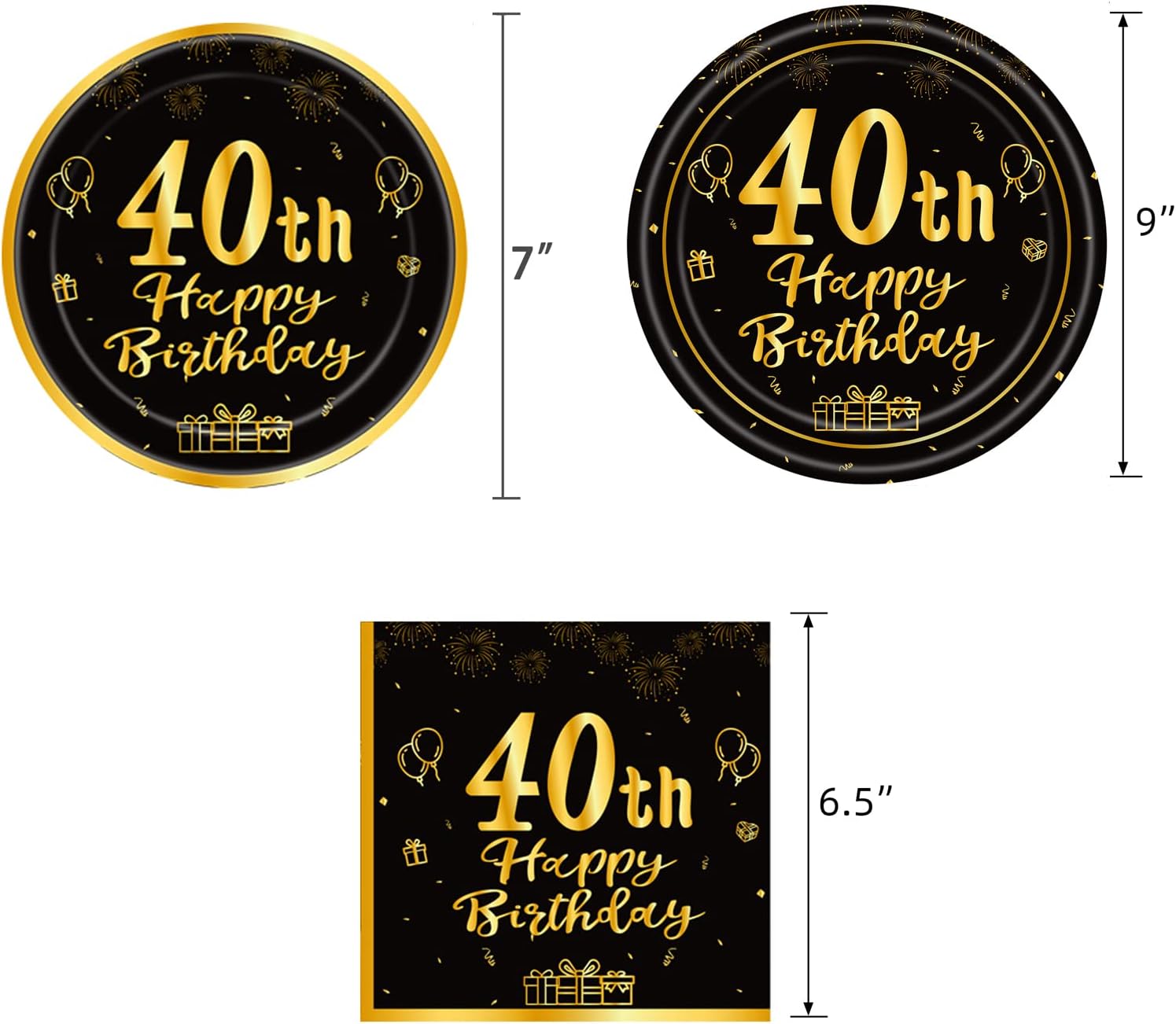 Suministros para fiestas temáticas de cumpleaños número 40, juegos de vajilla desechable para fiesta  Platos de papel de 40 años, servilletas,