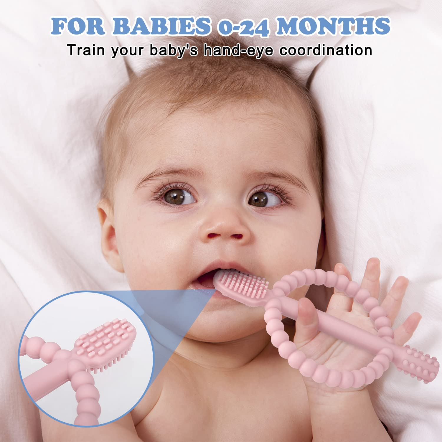 Juguetes de dentición para bebés con mango de fácil agarre, cepillo de dientes infantil de silicona, texturizado en ambos lados ayuda a masaje,