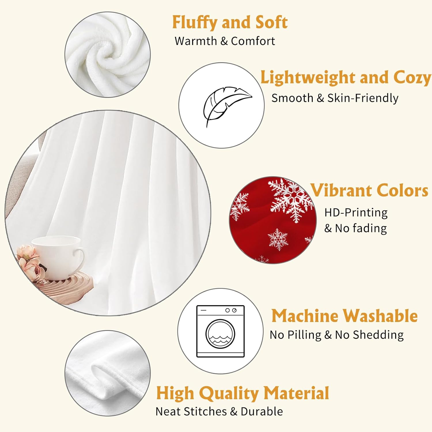 YeeJu Manta decorativa de Navidad, manta de copo de nieve rojo y blanco para sofá, cama, suave, acogedora, ligera, mullida, manta de forro polar de