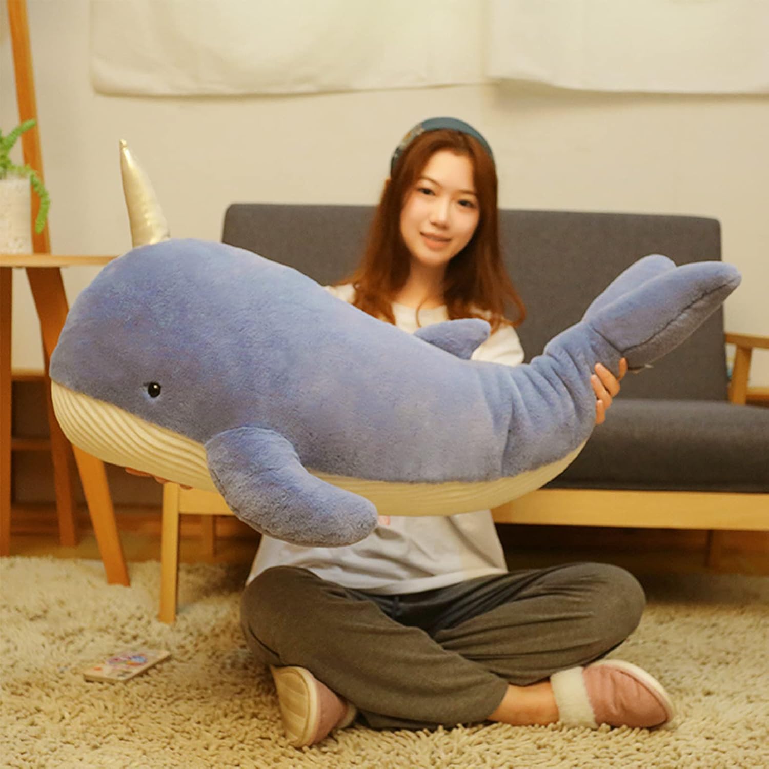Lopbraa Ballenas de tiburón – Animal de peluche de ballena de peluche, regalo para niños, familia, cumpleaños, Navidad (ballena, 35.5 pulgadas)