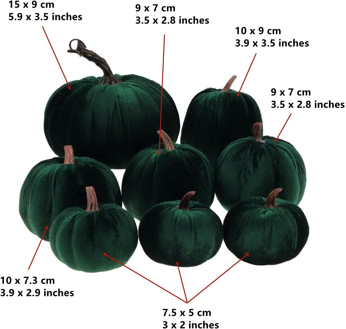 8 calabazas artificiales de terciopelo verde hechas a mano de varios tamaños para decoración de Halloween para el hogar, cocina, granja, Acción de