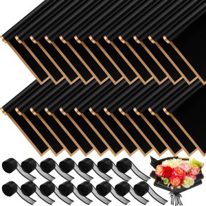 Seajan Ramo de papel de regalo de flores de 300 hojas, borde dorado, negro, impermeable, con cinta, papel floral coreano de color puro para el día Seajan Ramo de papel de regalo de flores de 300 hojas, borde dorado, negro, impermeable, con cinta, papel floral coreano de color puro para el día