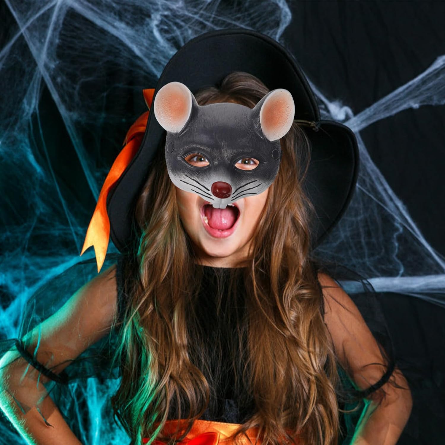 Máscara de rata gris de carnaval, máscara de cabeza de rata cicatriz, máscara de media cara, máscara de ratón de animal, máscara de ratón 3D,