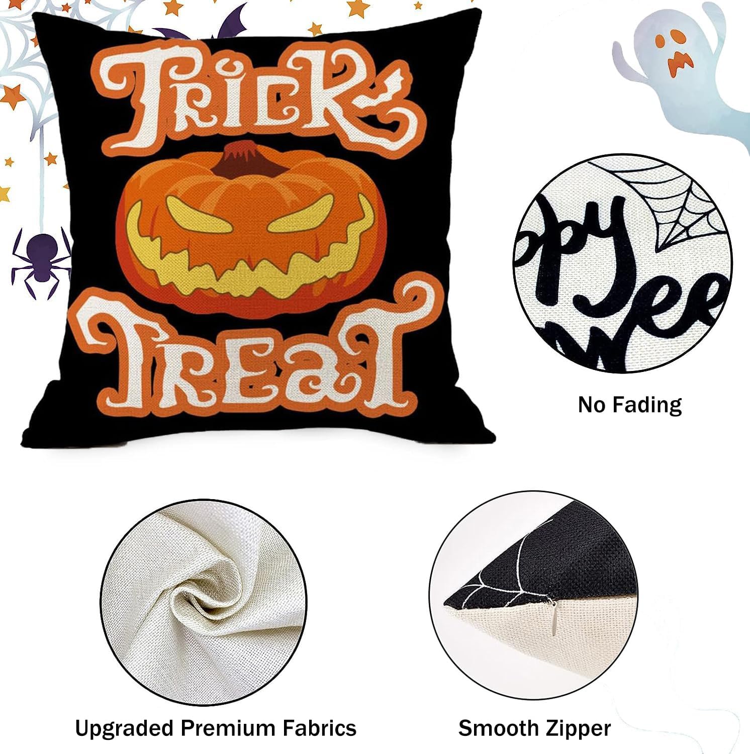 Juego de 4 fundas de almohada decorativas de Halloween de 18 x 18 pulgadas, decoración de Halloween para interiores y exteriores, fundas de almohada