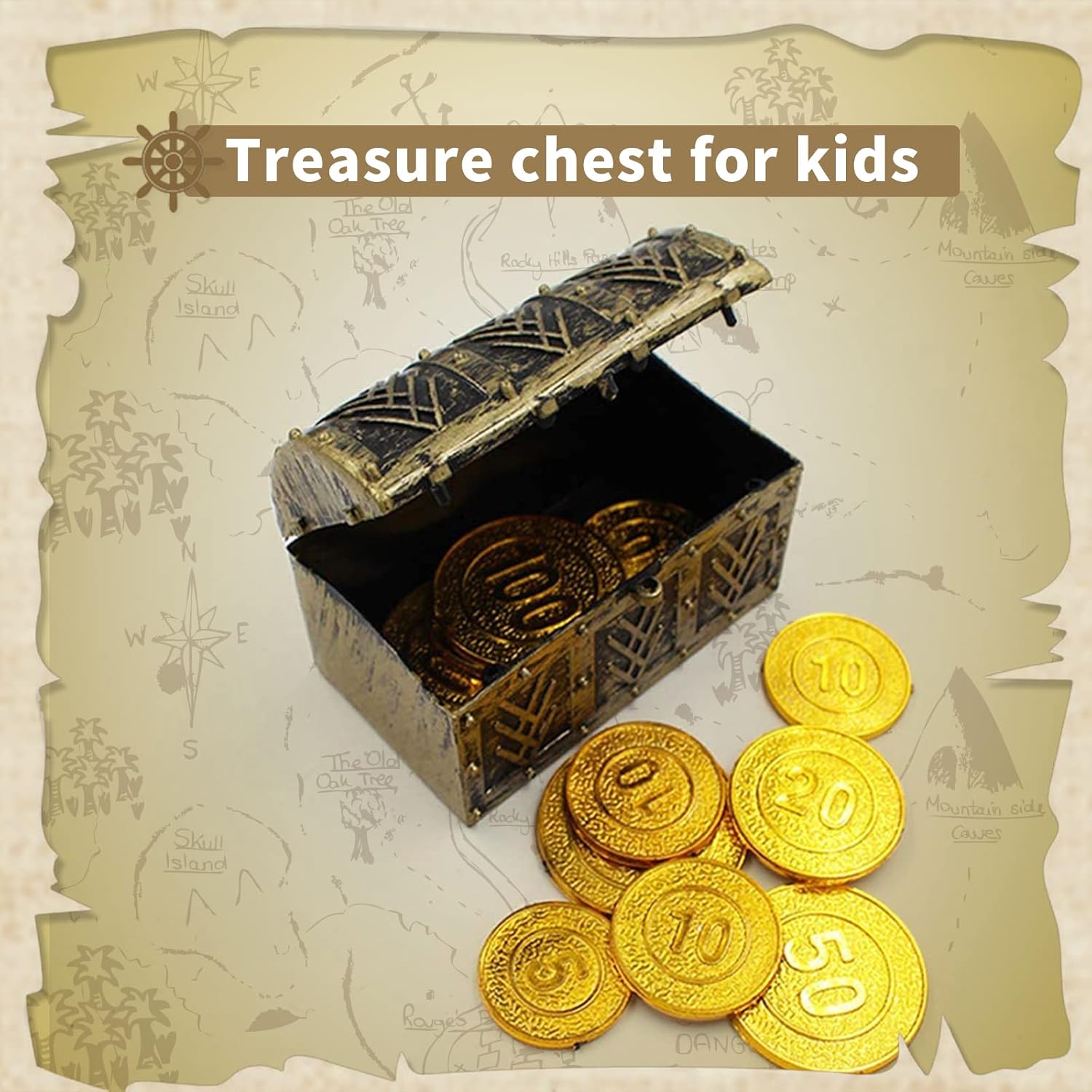 Caja de 8 cofres del tesoro pirata en miniatura, mini caja de almacenamiento de joyería pirata vintage, suministros para fiestas, tienda de