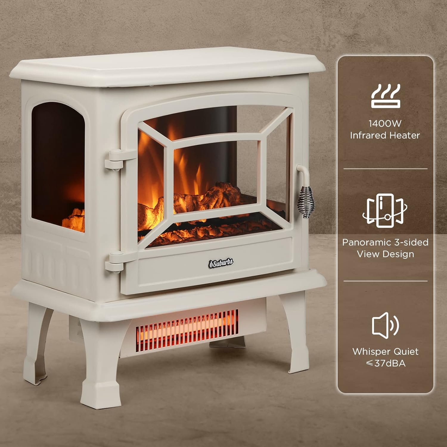 TURBRO Suburbs – Chimenea eléctrica de 20 pulgadas Calentador infrarrojo, sonido crepitante, efecto de llama realista, certificado CSA, protección