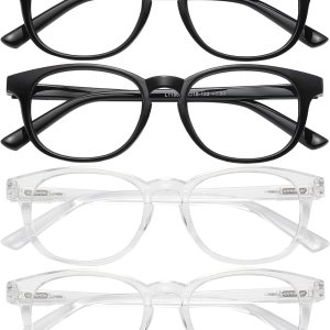 Przene Gafas de lectura pequeñas para mujeres y hombres, ovaladas con bloqueo de luz azul, con bisagra de resorte, paquete de 4 Przene Gafas de lectura pequeñas para mujeres y hombres, ovaladas con bloqueo de luz azul, con bisagra de resorte, paquete de 4