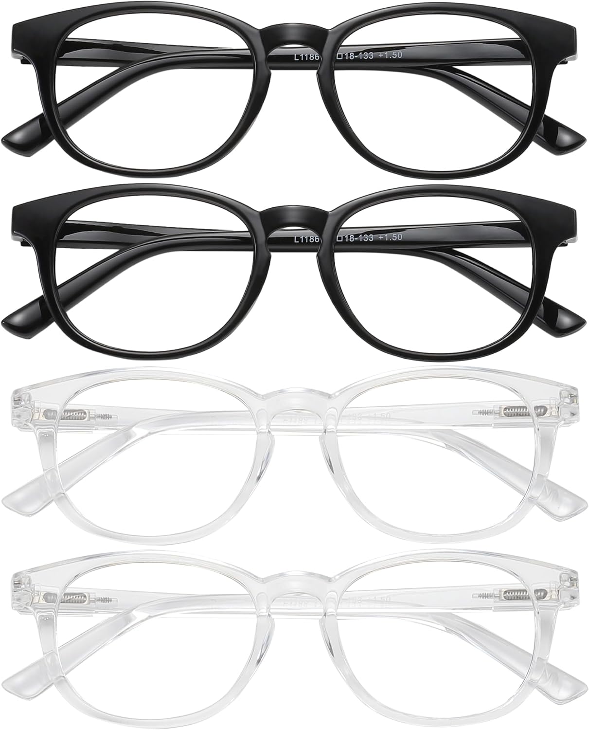 Przene Gafas de lectura pequeñas para mujeres y hombres, ovaladas con bloqueo de luz azul, con bisagra de resorte, paquete de 4
