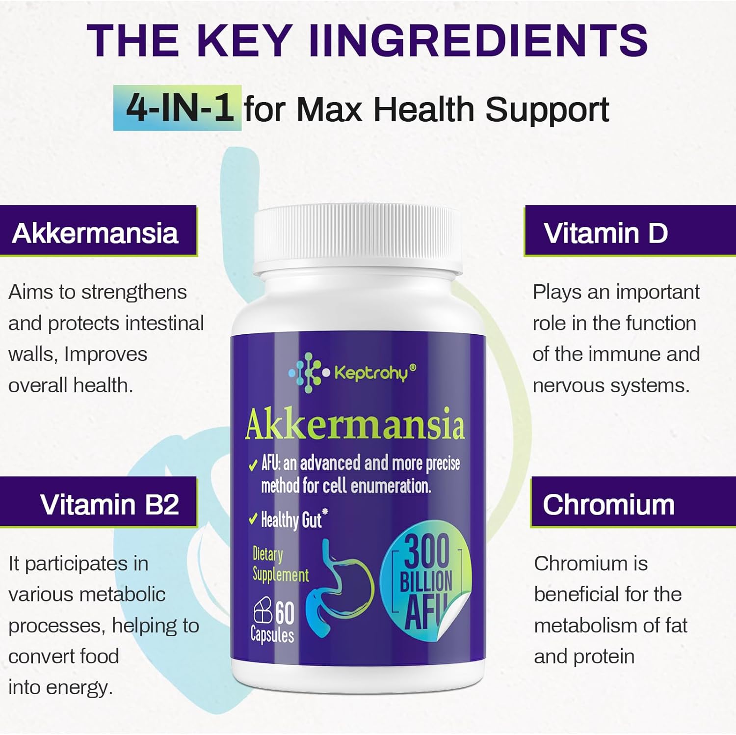 300 mil millones de AFU Akkermansia Muciniphila – Probióticos vivos para mujeres y hombres, para GLP-1, probióticos para digestivo, intestino,