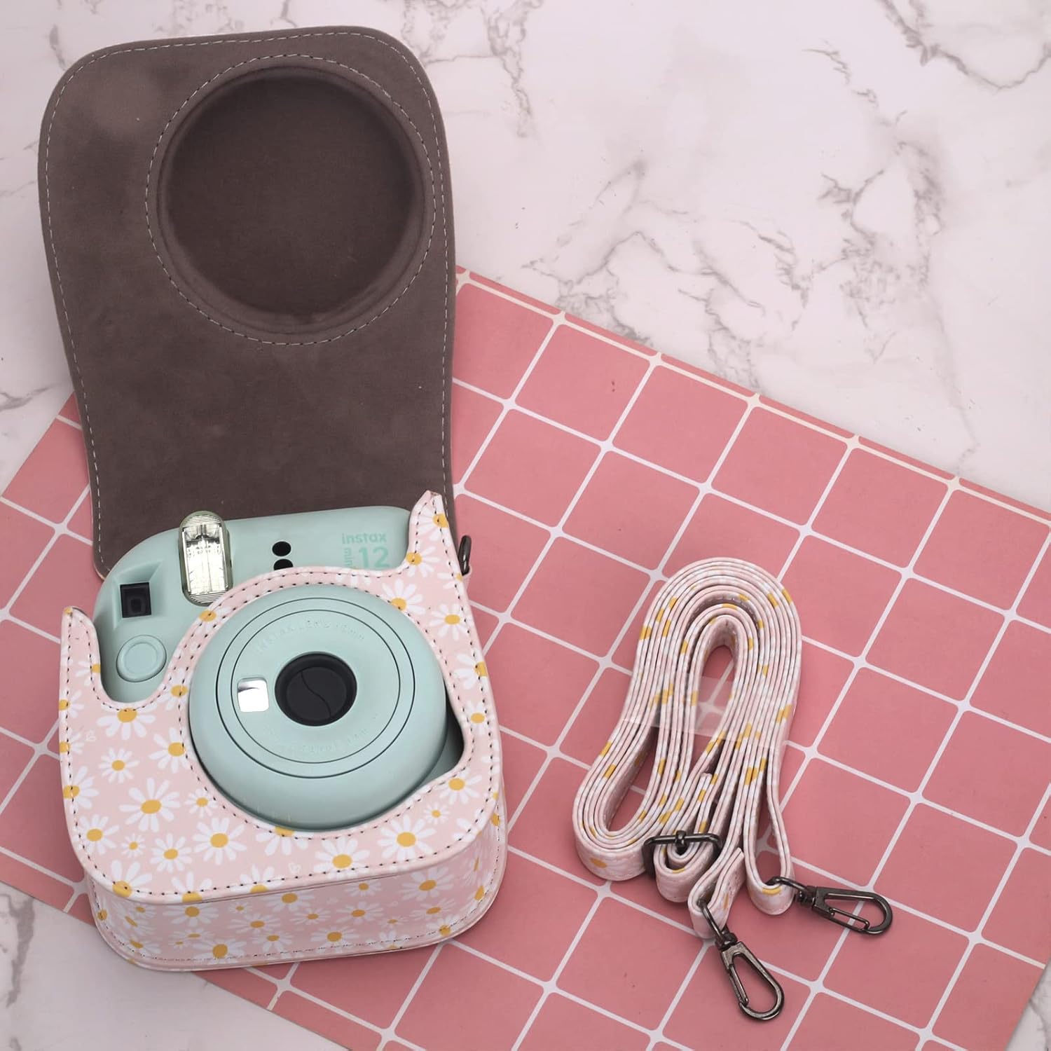 Frankmate Funda protectora compatible con mini cámara de película instantánea 12, 11, 9, 8, con bolsillo para accesorios y correa ajustable