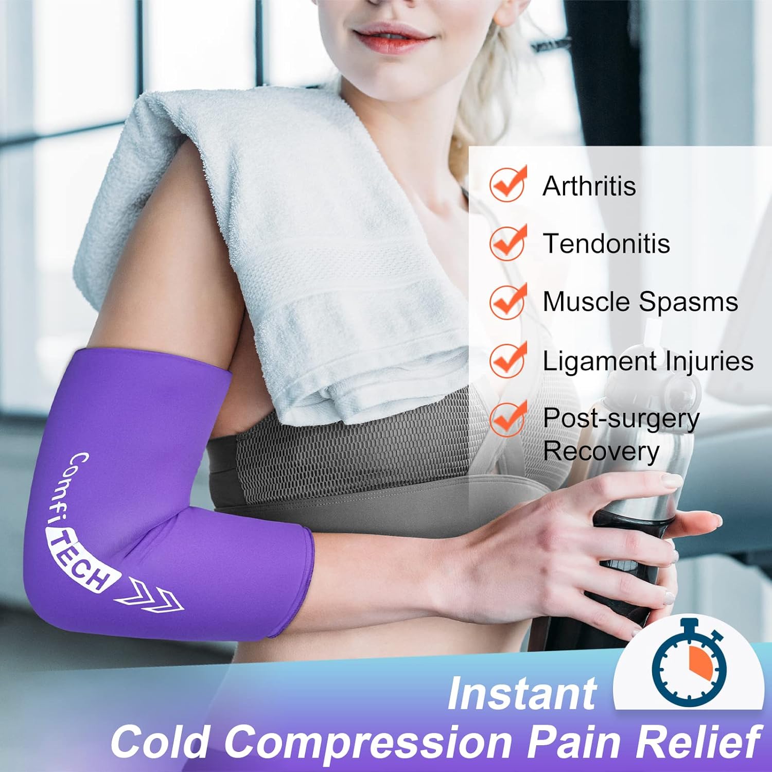 ComfiTECH Bolsa de hielo para codo para tendinitis y codo de tenista, manga envolvente de compresión fría, bolsa de hielo para brazo de golfista,