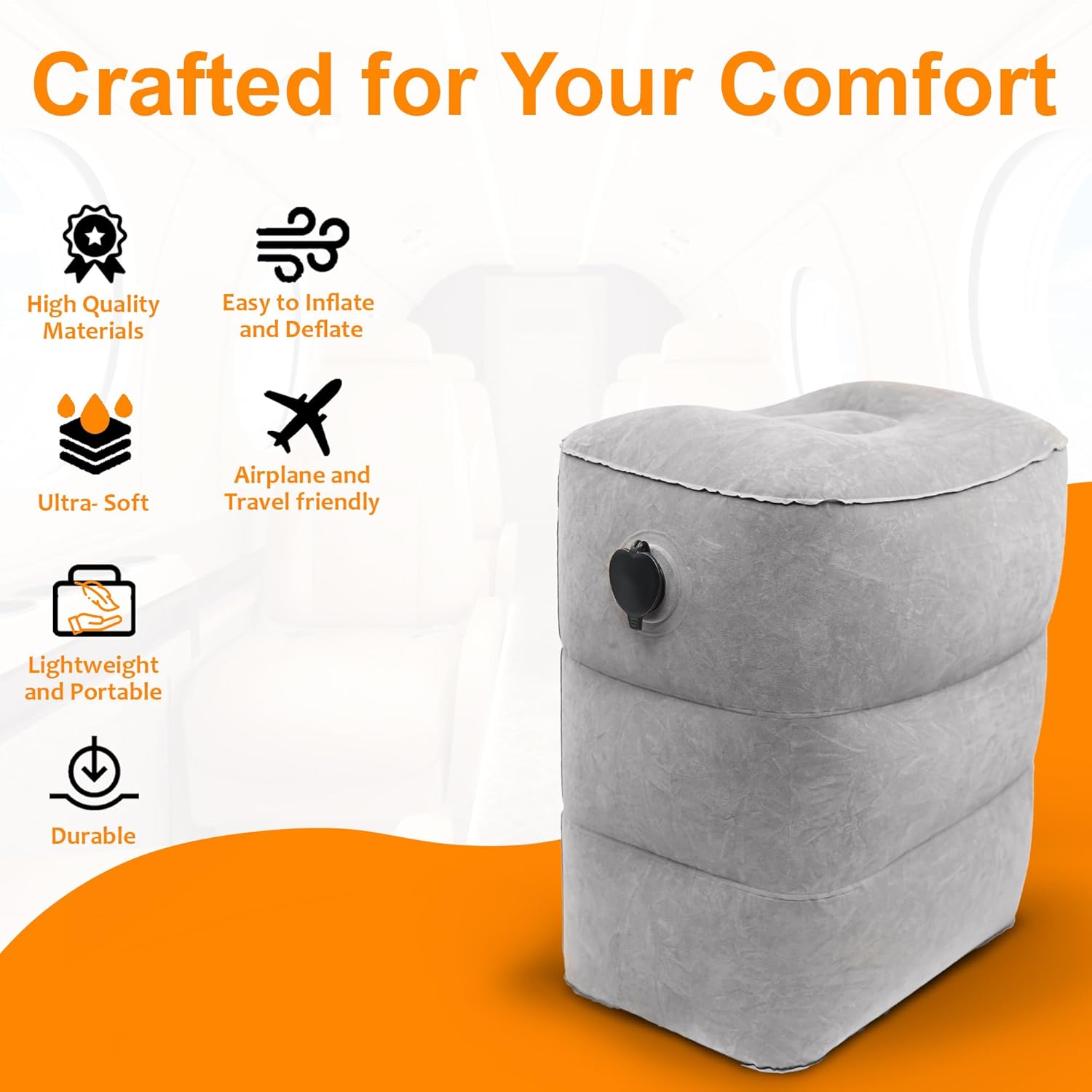 Skyrest Almohada inflable para viajes, reposapiés estándar de avión para viajes en avión, automóvil, tren, hogar y oficina, cama de avión para niños