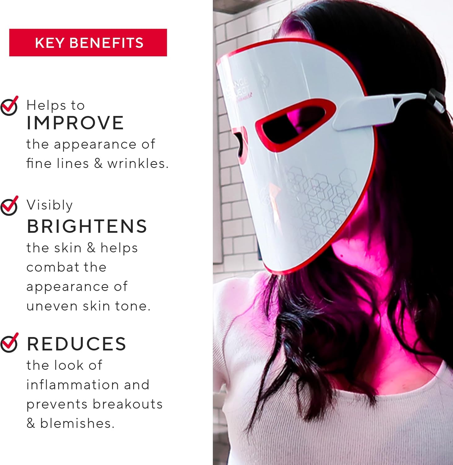 Mirabella Máscara de terapia de luz LED de 7 colores, máscara facial LED con luz infrarroja cercana, máscara ligera e inalámbrica recargable para el