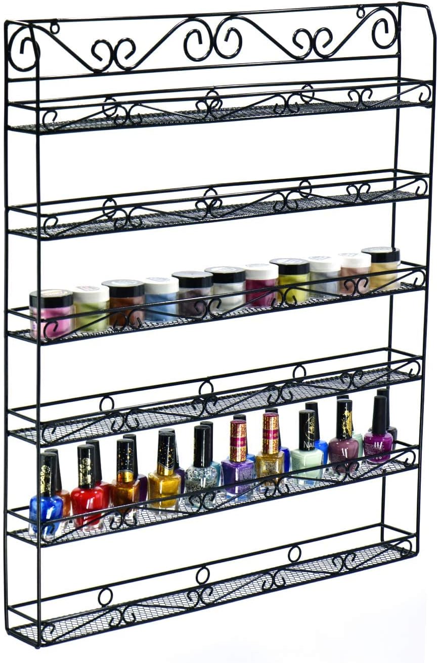 AMT – Estantes de esmalte de uñas de metal de 6 niveles para la pared, hasta 132 botellas, exhibición de esmalte de uñas de calidad transparente