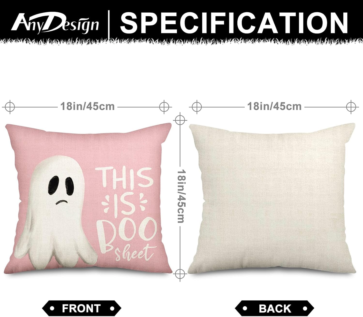 AnyDesign – Fundas de almohada rosadas de Halloween con diseño de calabaza fantasma, funda de almohada de Halloween, decoración espeluznante de