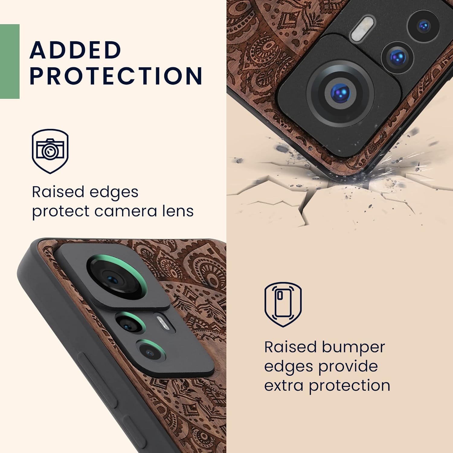 kwmobile Funda de madera compatible con Xiaomi 12T  12T Pro – Funda – Indian Sun marrón oscuro