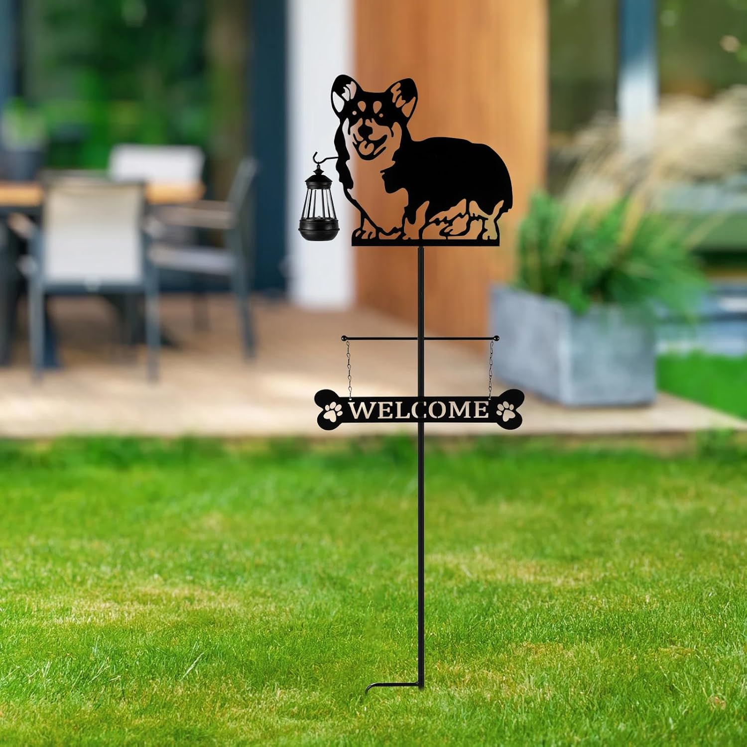 Letrero de bienvenida de perro con silueta solar de 51 pulgadas con linterna, decoración de Corgi para exteriores, para jardín, patio, césped,