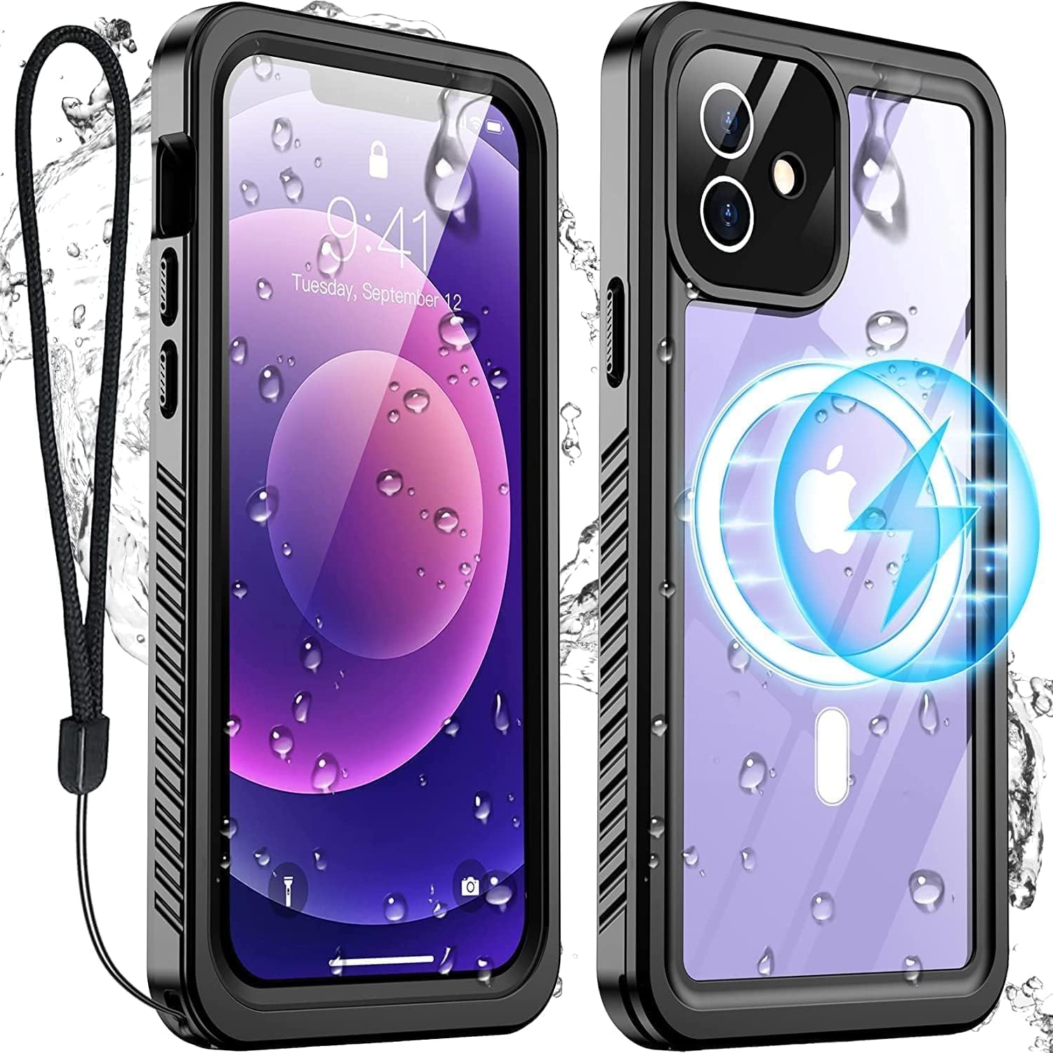 Temdan Funda impermeable para iPhone 12, protector de pantalla de vidrio templado 9H integrado Real 360 IP68 bajo el agua protección de grado