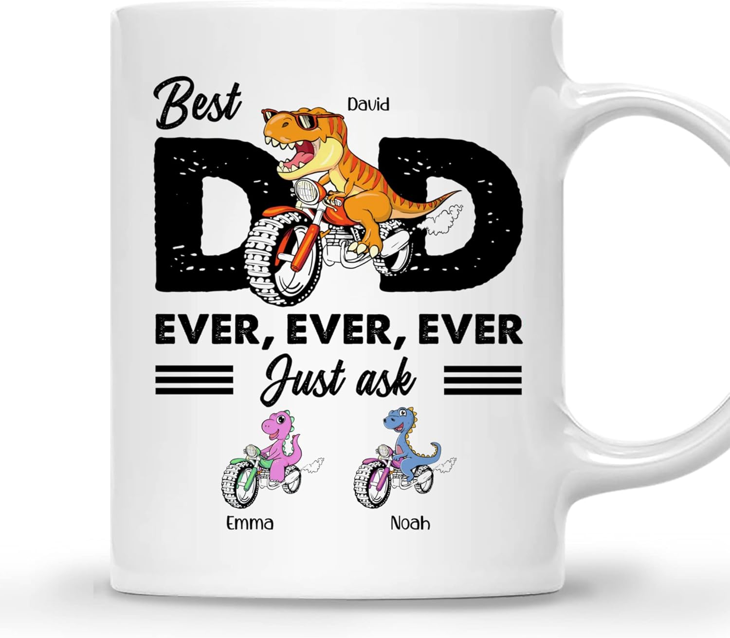 Gossby Taza de café personalizada con texto en inglés “Best Dad Ever” (2 niños)  Taza de papá para papá, esposo  Taza personalizada de 11 onzas y 15