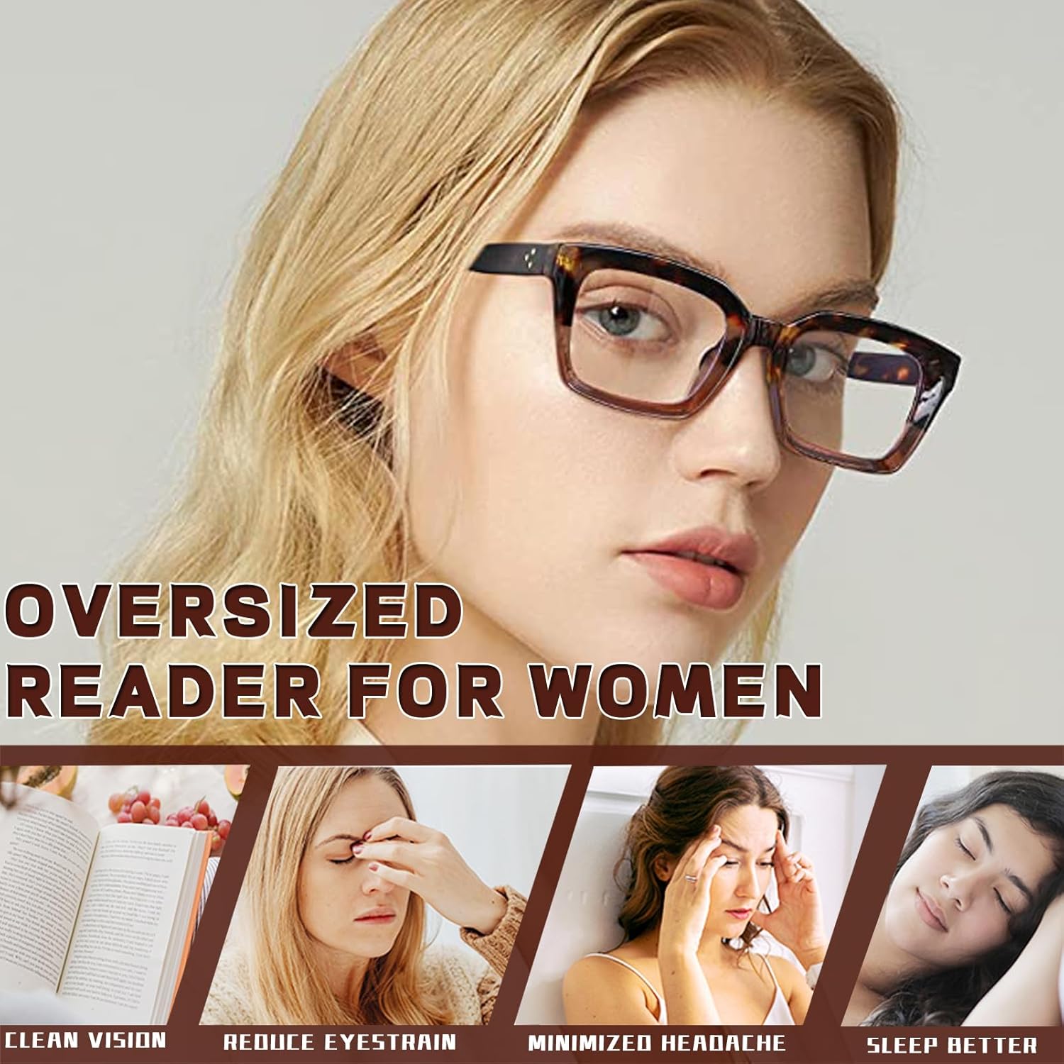 Hubeye 4 pares de lentes de lectura retro de gran tamaño con marco grande para hombres y mujeres, cuadrados, estilo Oprah, bloqueo de luz azul,