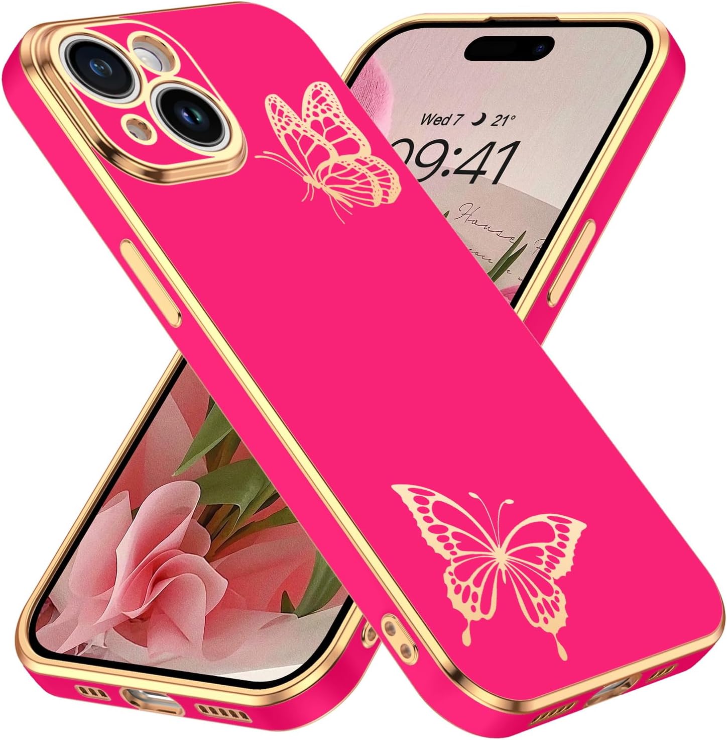 BENTOBEN Funda de teléfono compatible con iPhone 15 de 6.1 pulgadas, ajuste delgado, bonito diseño de mariposa de lujo, TPU suave, a prueba de