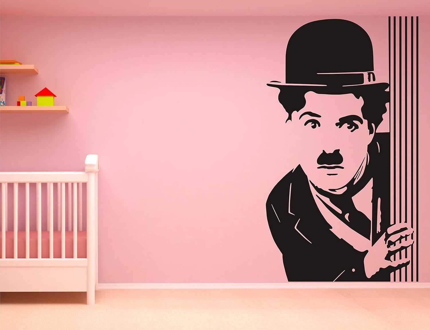 WALL GURU Vinilo de Charlie Chaplin – Adhesivo decorativo para pared, 23.2 x 40.2 in, color negro