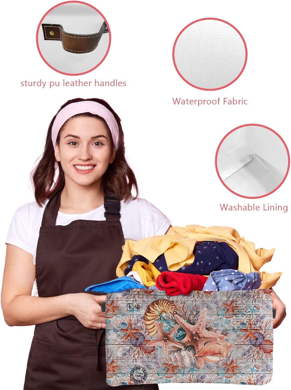 Storage Bins Cubes Waterproof Cloth Storage Basket, Rustic Ocean Starfish Foldable Storage Bags for Shelf Closet Clothes Storage Organizers with