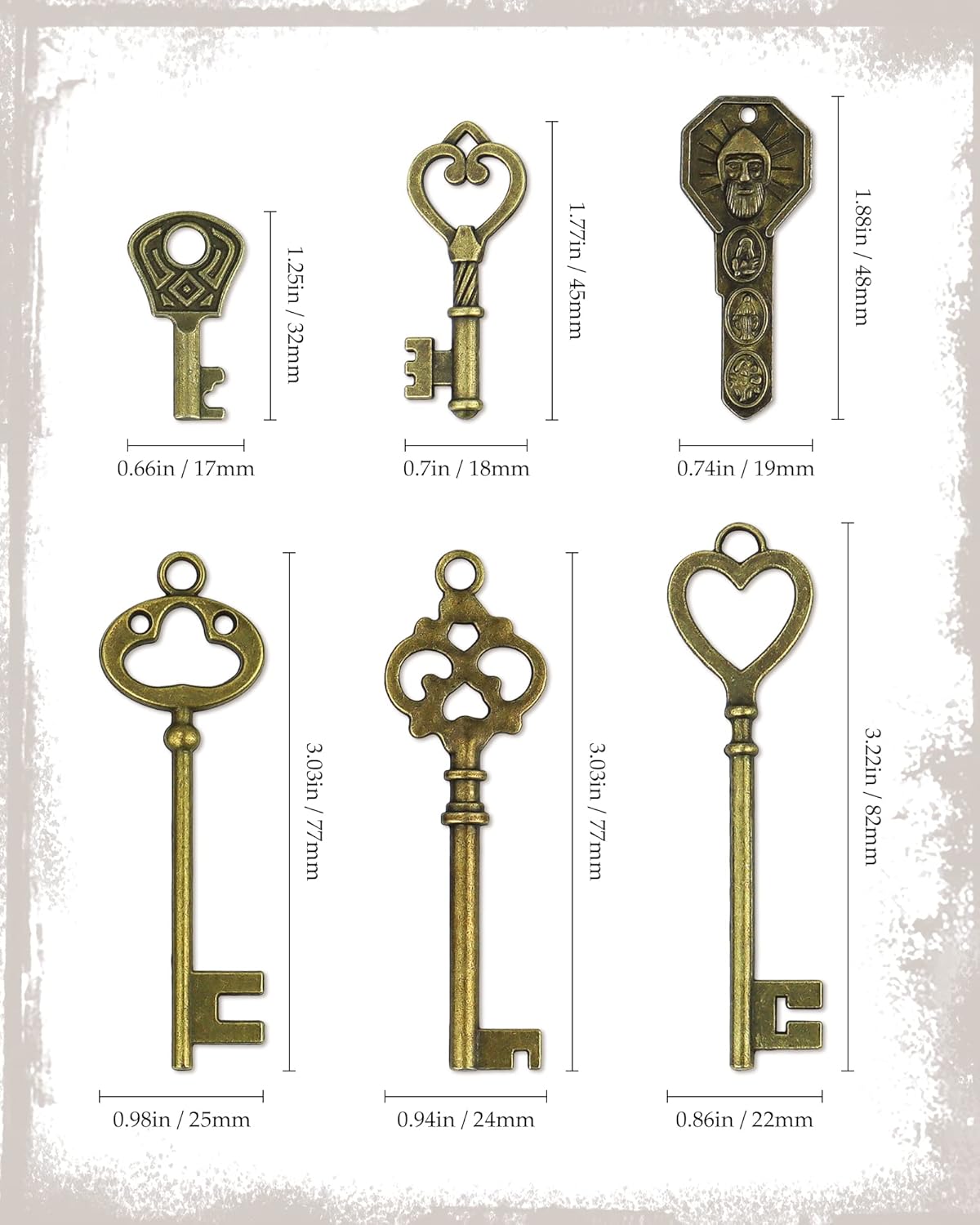 YETOOME 70 dijes de llaves de esqueleto vintage, estilo mixto de bronce antiguo, juego de llaves para colgantes, manualidades, joyería, regalos de