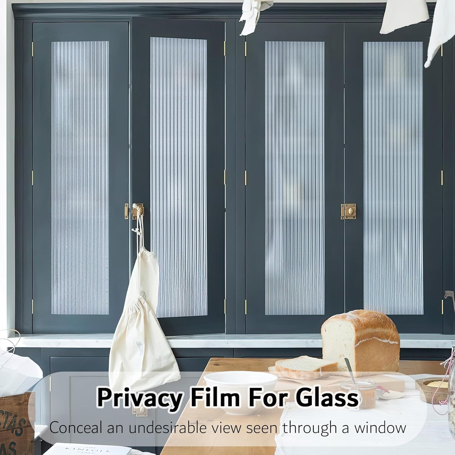 VELIMAX Película de ventana de vidrio con junco de 12 pulgada, película de privacidad para ventana, calcomanías 3D no adhesivas para baño, sala de
