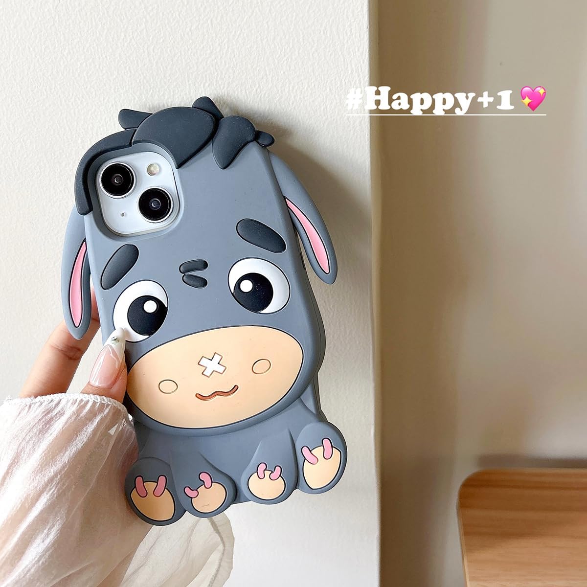QoKcoahn Funda para iPhone 13 Pro Max, fundas 3D Kawaii para iPhone 13 Pro Max, diseño divertido y lindo de caricaturas de burro gris, funda de gel