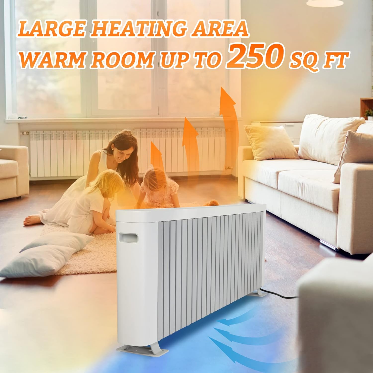 Calentador eléctrico de zócalo de 1500 W, calentador de espacio de habitación grande para uso en interiores, control remoto, pantalla digital LED,