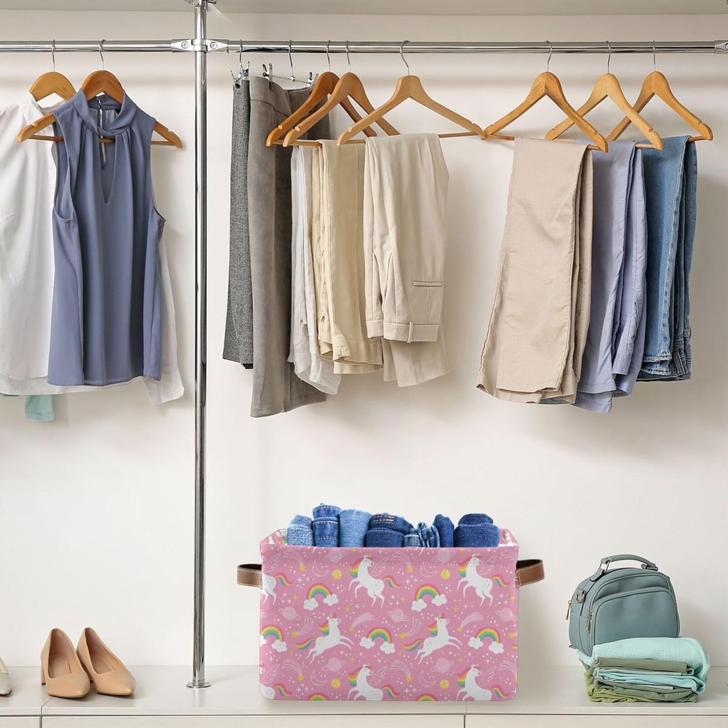 Cesta de almacenamiento plegable de unicornio rosa, cesta de almacenamiento de juguetes, caja organizadora para el hogar, niños, niñas, oficina,