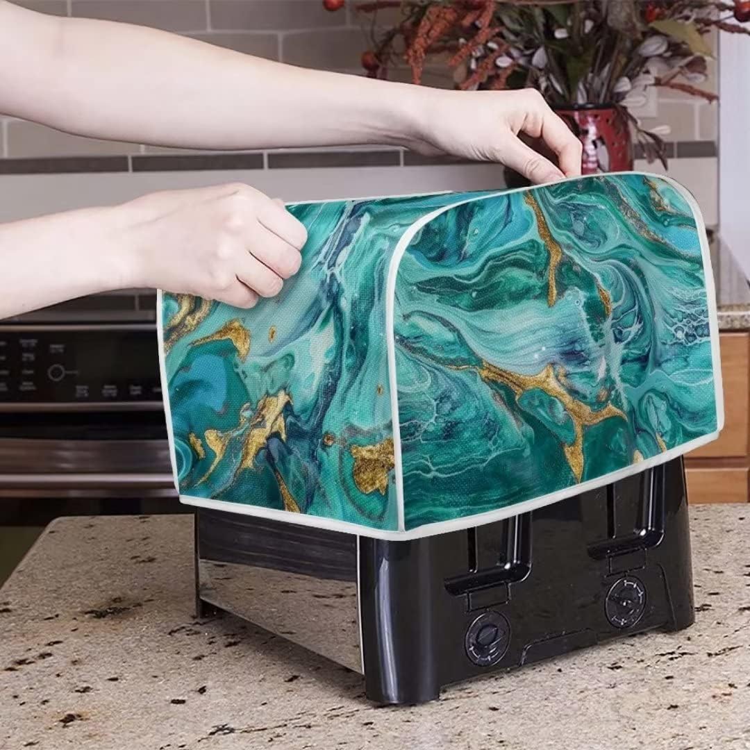 Cubierta para tostadora de mármol verde mar, 4 rebanadas, para hacer pan, bolsa organizadora de asador de cocina para electrodomésticos pequeños,