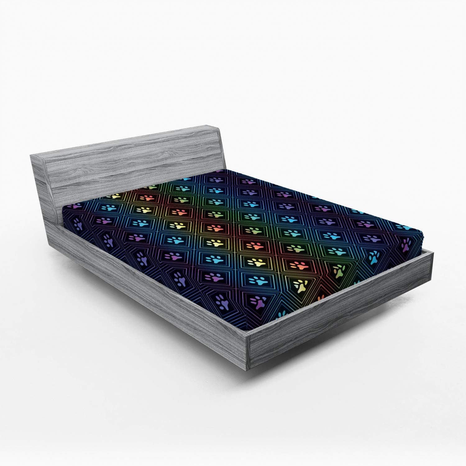 Ambesonne Sábana bajera ajustable para amantes de los perros, patrón de estampado de patas, diseño de rombos en forma de rombo, arreglo geométrico,