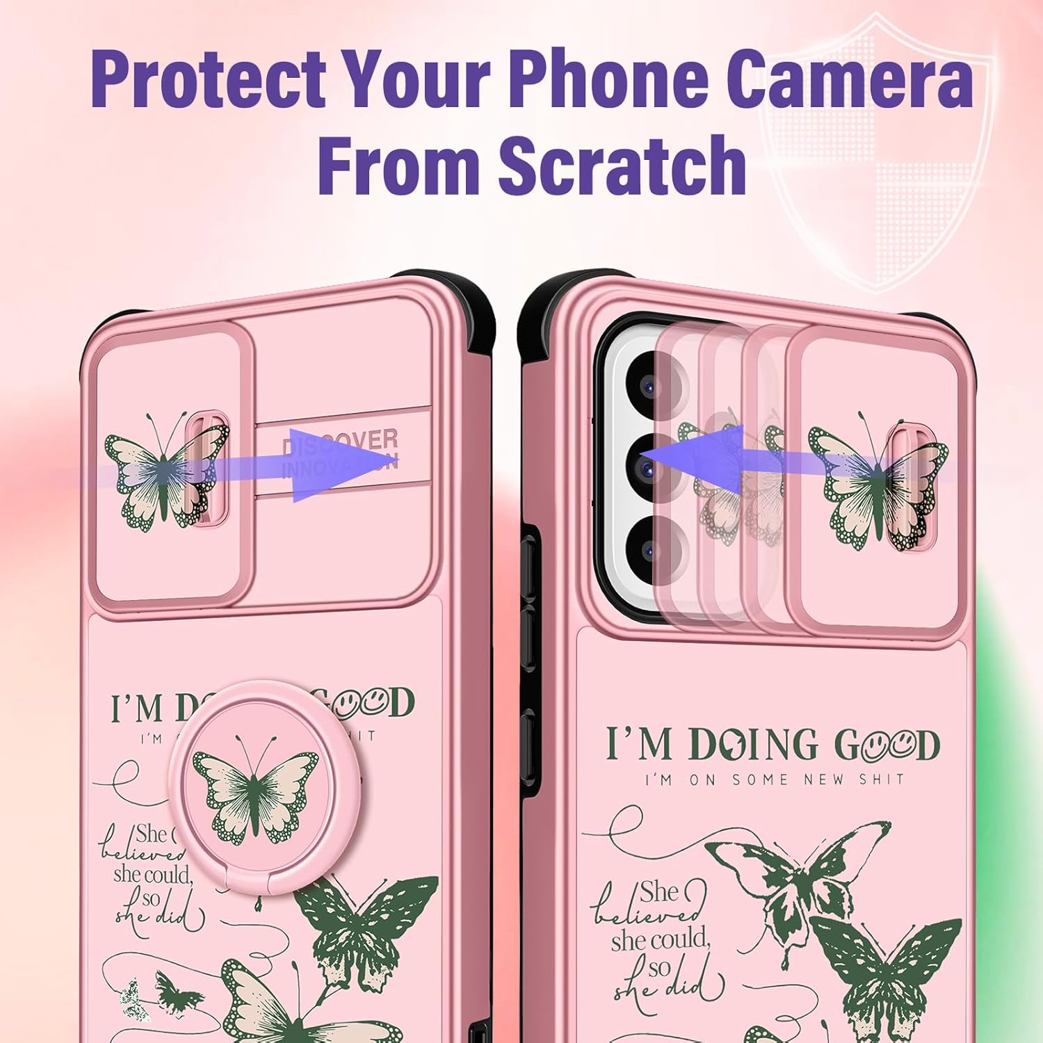 Funermei Funda 2 en 1 para Samsung Galaxy A32 5G para niñas, diseño de mariposa bonita, diseño femenino de mariposa, diseño único y verde con