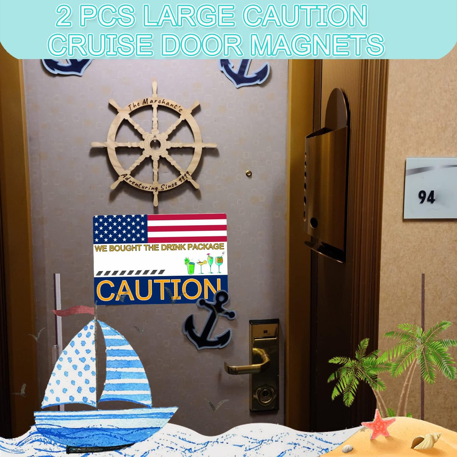 2 piezas de imanes grandes de precaución para puerta de crucero, divertidos letreros magnéticos divertidos para puerta de crucero de carnaval,