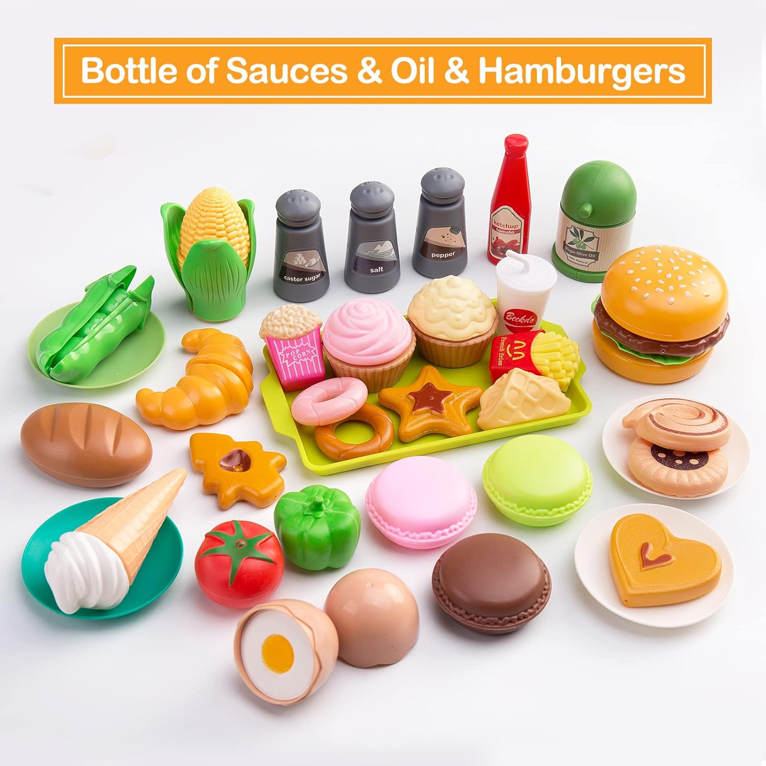 Juego de cocina de 130 piezas, ollas de juego de cocina para niños, sartenes, utensilios de cocina, alimentos diarios, frutas y verduras, cesta de